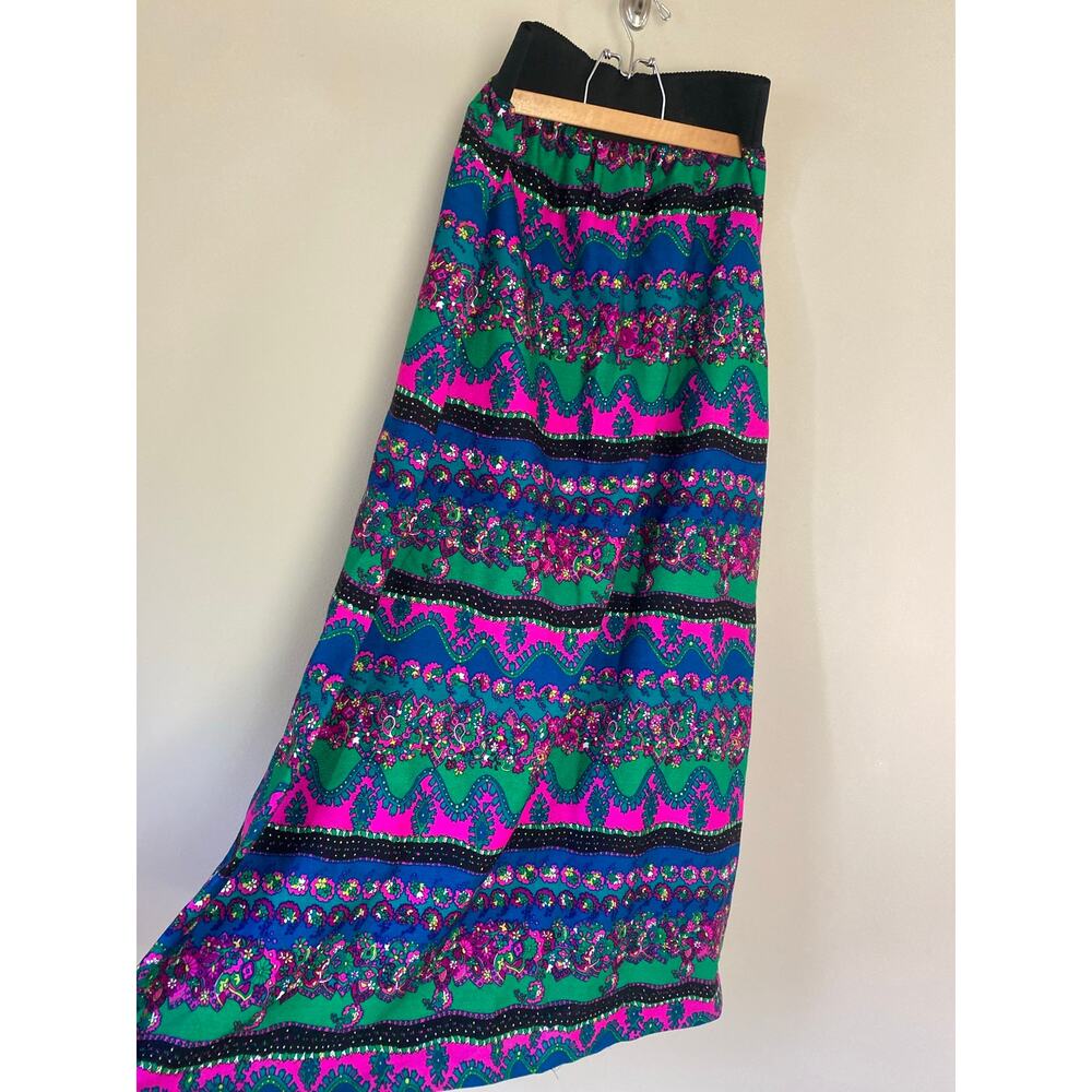 Vintage psychadelic 60s 70s maxi skirt size medium elastic waist colorful * - Picture 4 of 6